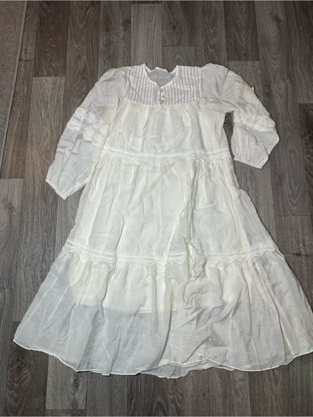 White Boho Tiered Long Sleeve Dress